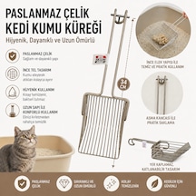 Paslanmaz Çelik Kedi Kumu Küreği - Dayanıklı Metal Kum Eleme Küreği, Hijyenik Ve Uzun Ömürlü 34 Cm