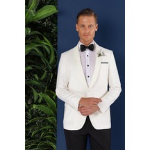 Efor Black 034 Slim Fit Saten Yaka Çift Yırtmaçlı Damatlık Ekru Smokin Ceket Ekru
