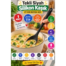 Tekli Siyah Büyük Boy Silikon Kaşık 27 Cm Mutfak Yemek Pişirme Ve Servis Kaşığı Renkli Mutfak Gereci