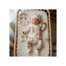 Minicayzen Little Bear Baskılı 5'li Bebek Hastane Çıkışı Yenidoğan Zıbın Seti Sütlü Kahve Sütlü Kahve