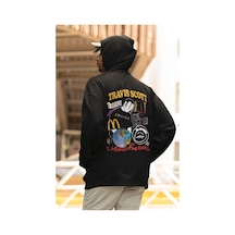 Macklin Unisex Kadın Erkek Travis Scott Highest Ön Arka Baskılı Özel Tasarım Baskılı Kapşonlu Sweatshirt Siyah Mck1517 Siyah