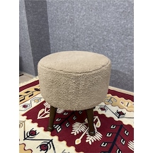 Asedia Miskin Ceviz Teddy Kahve Ahşap Ayaklı Peluş Puf Makyaj Koltuğu Yuvarlak Tabure