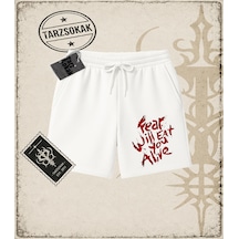Tarzsokak Gotik & Grunge Streetwear Fear Wıll Eat You Alıve Unisex Şort Beyaz