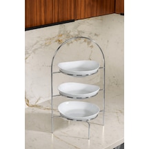 Parlak Silver 3 Katlı Pasta Kurabiye İkramlık Sunum Standı Dekoratif Servislik Gümüş