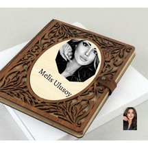 Kişiye Özel Karakalem Fotoğraflı Ahşap Desenli Akordiyon Defter