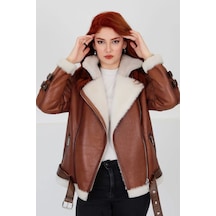 M M Marki Marki Hakiki Deri Kaban, Içi Kürklü, Kemerli, Kollarda Kemer Detaylı, Taba, 70 Cm - 102622 Kahverengi