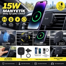 Mi 15 Ultra Uyumlu 15w Manyetik Kablosuz Şarjlı Araç İçi Telefon Tutucu 360 Döner Havalandırma Aparatı