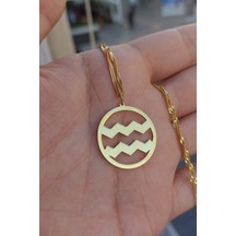 925 Ayar Gümüş 24 Ayar Altın Kaplama Kova Burcu Kolye