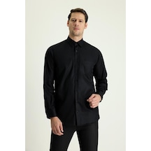 Dormen Classics Regular Fit Geniş Kesim Klasik Yaka Cepli Erkek Gömlek Siyah