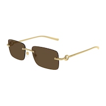 Gucci Gg 1703s 004 55 Unisex Dikdörtgen Gold Metal Güneş Gözlüğü Altın