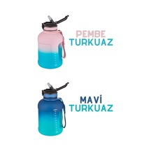 1700ml Çift Renk Pipetli Taşıma Askılı Kulplu Softtouch Motivasyon Su Matarası Sm-3067-pembeturkuaz Diğer