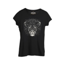 Lion Realistic Siyah Kadın Tshirt 001