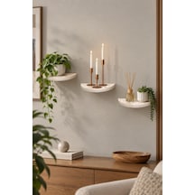 Sulorahome 3'lü Oval Duvar Rafı Mermer Desenli Beyaz Beyaz Mermer