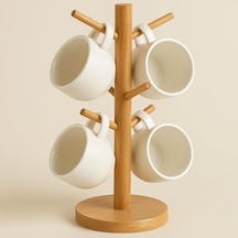 Ahşap Bambu Kupa Bardak Askısı 6'lı Stand Doğal Mutfak Tezgahı İçin Kupa Standı Bardak Tutucu Modern Dekoratif Dayanıklı Kolay Kurulumlu Organizer Yuvarlak Beyaz - Çok Renkli