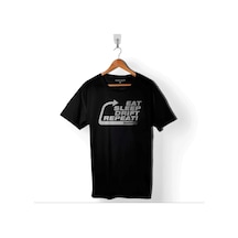 Eat Sleep Drift Repeat Race Sport Motospor Baskılı Tişört Unisex T-shirt 001