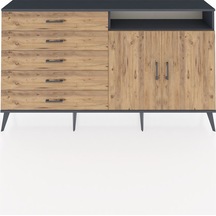 Arges Konsol 2 Raflı 5 Çekmeceli 2 Kapaklı 176x30x99 Antrasit-çam Antrasit-çam