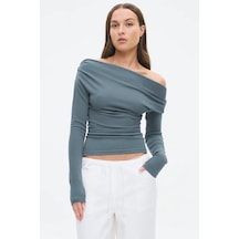Madmext Füme Kadın Off Shoulder Uzun Kollu Bluz Mg2567 Füme