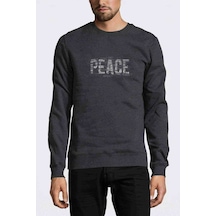 War And Peace Baskılı Füme Erkek Örme Sweatshirt