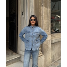 Out Of Standart Kadın Regular Fit Düğme Detaylı Denim Ceket İce Blue