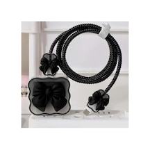 İphone 18w/20w İle Uyumlu Siyah Kurdele Şarj Başlığı Ve Kablo Koruyucu Set