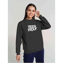 Teen Wolf Logo Baskılı Füme Antrasit Kadın Sweatshirt
