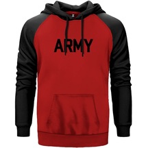 Army Kırmızı Reglan Kol Unisex Sweatshirt Hoodie Kırmızı