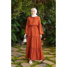 6567-büzgülü Bağcıklı Elbise Taba Taba