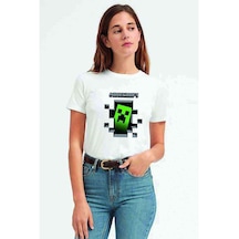 Mine Craft Baskılı Beyaz Kadın Tshirt (534306544)