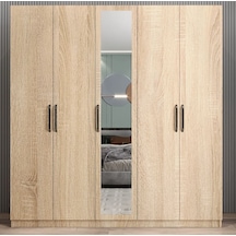 Kristal 5 Kapaklı Dolap Gardırop Meşe - Ücretsiz Kurulum