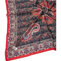 Mim Eşarp Prime Pamuk Etnik Desenli Eşarp 90x90 Cm Kırmızı - Koyu Lacivert