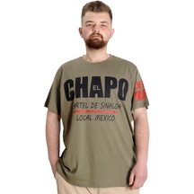 Mode Xl Büyük Beden Erkek T-shirt El Chapo 23154 Haki 001