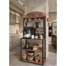 Kahve Köşesi Dolabı Çok Amaçlı Kitaplık 140x69x39 Cm Kahve Makinesi Standı, 1. Sınıf Mdf, Dem Ceviz