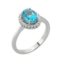 Sirius Pırlanta Ve Oval Mavi Topaz Taşlı Anturaj Yüzük 0823R0047