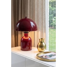 Luna Abajur, Bohem Masa Lambası Ve Salon Oturma Odası Aydınlatması - Bordo - 25 Cm Modern Dekoratif Masa Lambas