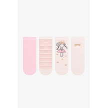 Penti Kız Çocuk Pembe Sparkle Princess Prenses Desenli Pamuklu 4 Çift Soket Çorap