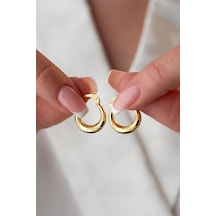 925 Ayar Gümüş Gold Rengi Noktalı 15 Mm Şarnel Küpe Gold