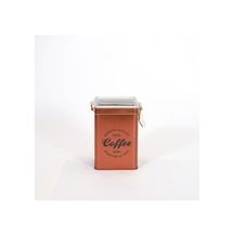 Sn Coffee Copper Desenli Kilitli Kapaklı Dikdörtgen Metal Saklama Kabı, 7.5 X 10 X 15 Cm, 1 Lt