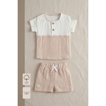 Minory Baby - %100 Pamuk Müslin Şortlu Takım Bej Bej