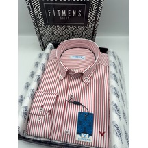 Slim Fit Uzun Kol Premium Çizgili Yaka Düğmeli Hediye Kutulu Erkek Gömlek Fs-004440 - Bordo-3181