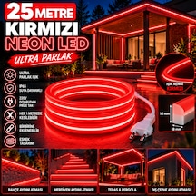 25 Metre 220v Kırmızı Neon Led 8x16 Mm Ultra Parlak Ip65 Suya Dayanıklı Fişli Tak Çalıştır Esnek Şerit Led