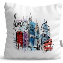 Kişiye Özel London Tasarımlı Beyaz Saten Yastık - 4