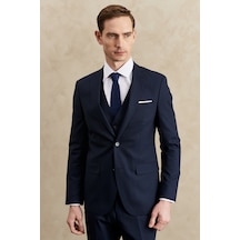 Erkek Lacı Su Geçirmez Slim Fit Dar Kesim Mono Yaka Yelekli Yünlü Nano Takım Elbise Lacı