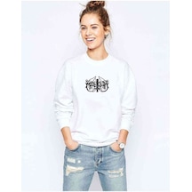 Marduk Logo Baskılı Beyaz Kadın Sweatshirt