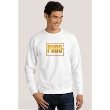 Pubg Logo Baskılı Beyaz Erkek Örme Sweatshirt (530959662)
