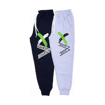 Fyk Kids 2 Li Fermuarlı, Baskılı X Collection Erkek Çocuk Eşofman Altı Gri - Lacivert