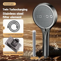 Oldfriend Koyu Gri Duş Başlığı El Duşu Hortumu Filtreli Çok Fonksiyonlu Banyo Koyu Gri