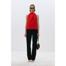 Suud Collection Kırmızı Marty Halter Yaka Poplin Bluz