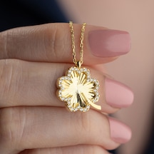 Vaoov 925 Ayar Gümüş Dokulu Ve Taşlı Yonca Kolye Gold