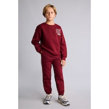 Defacto Jogger Fit Baskılı Beli Bağcıklı Kalın Eşofman Altı Erkek Çocuk I6086a826wnbr248 Bordo-br248