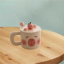 Novahub Bej Seramik Kapibara Kupa, 300-400ml, Ev & Otel İçin, Çay, Kahve, Süt Kupası, Pembe Pembe